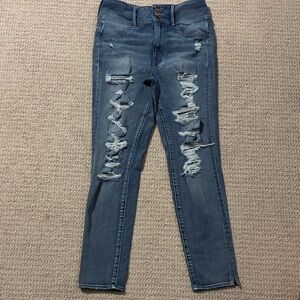 AMERICAN EAGLE AEO Stretch Distressed Super Hi Rise JEGGINGS Skinny Jeans 6